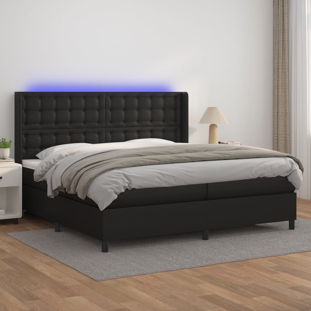 Boxspring met matras en LED kunstleer zwart 200x200 cm – afbeelding 1