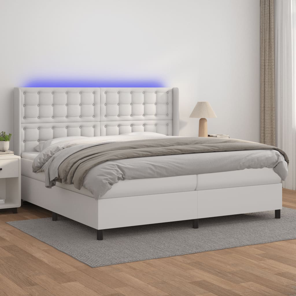 Boxspring met matras en LED kunstleer wit 200x200 cm – afbeelding 1