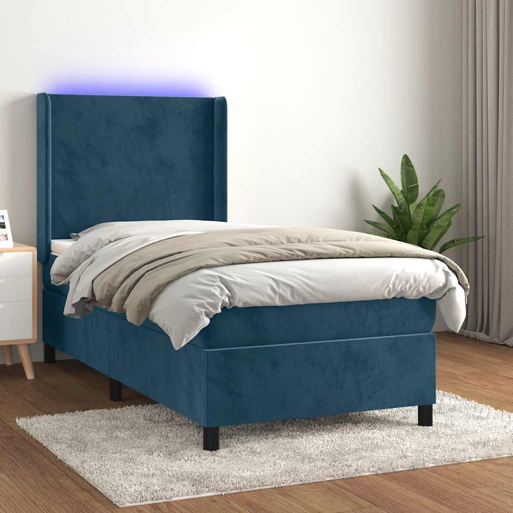 Boxspring met matras en LED fluweel donkerblauw 100x200 cm – afbeelding 1