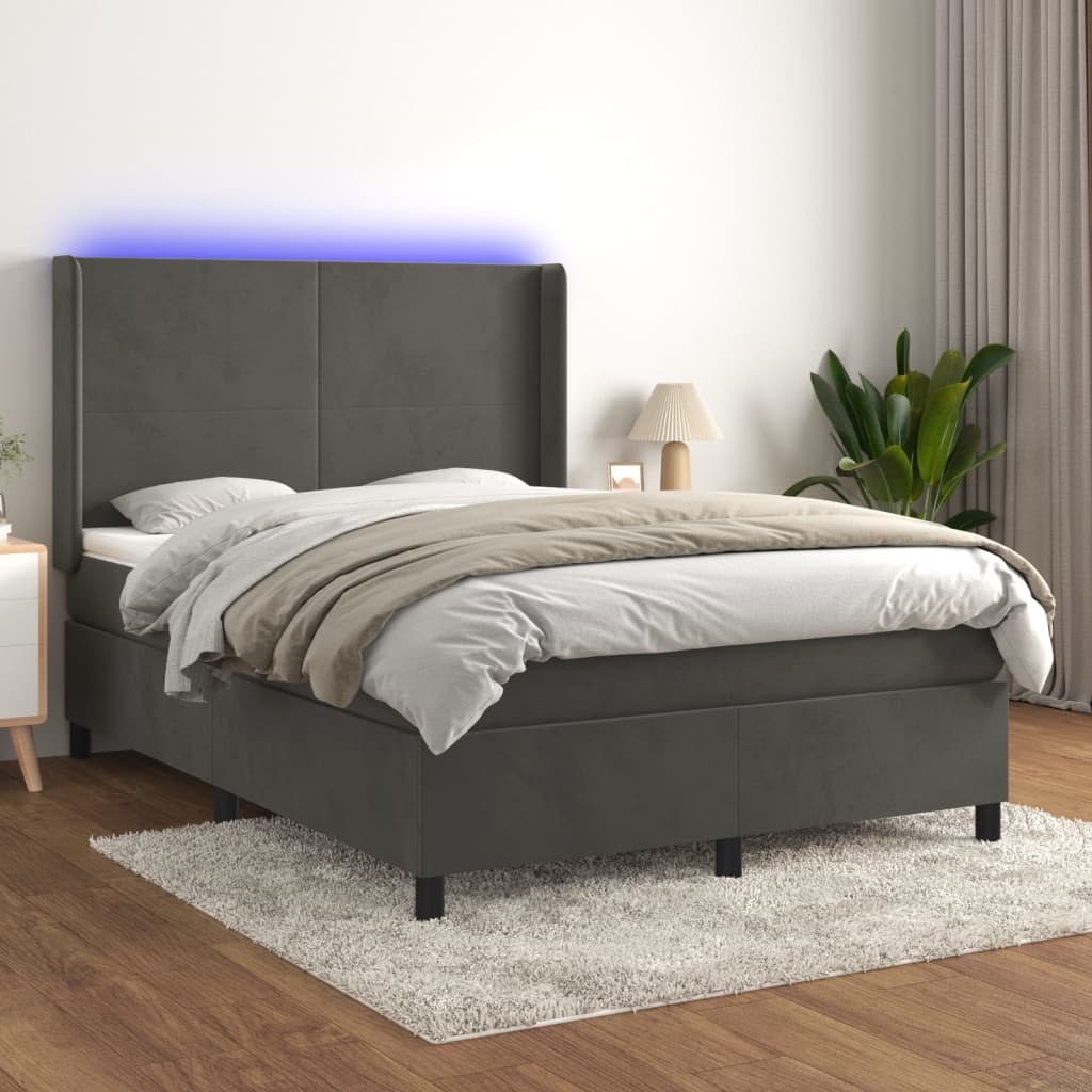 Boxspring met matras en LED fluweel donkergrijs 140x200 cm – afbeelding 1