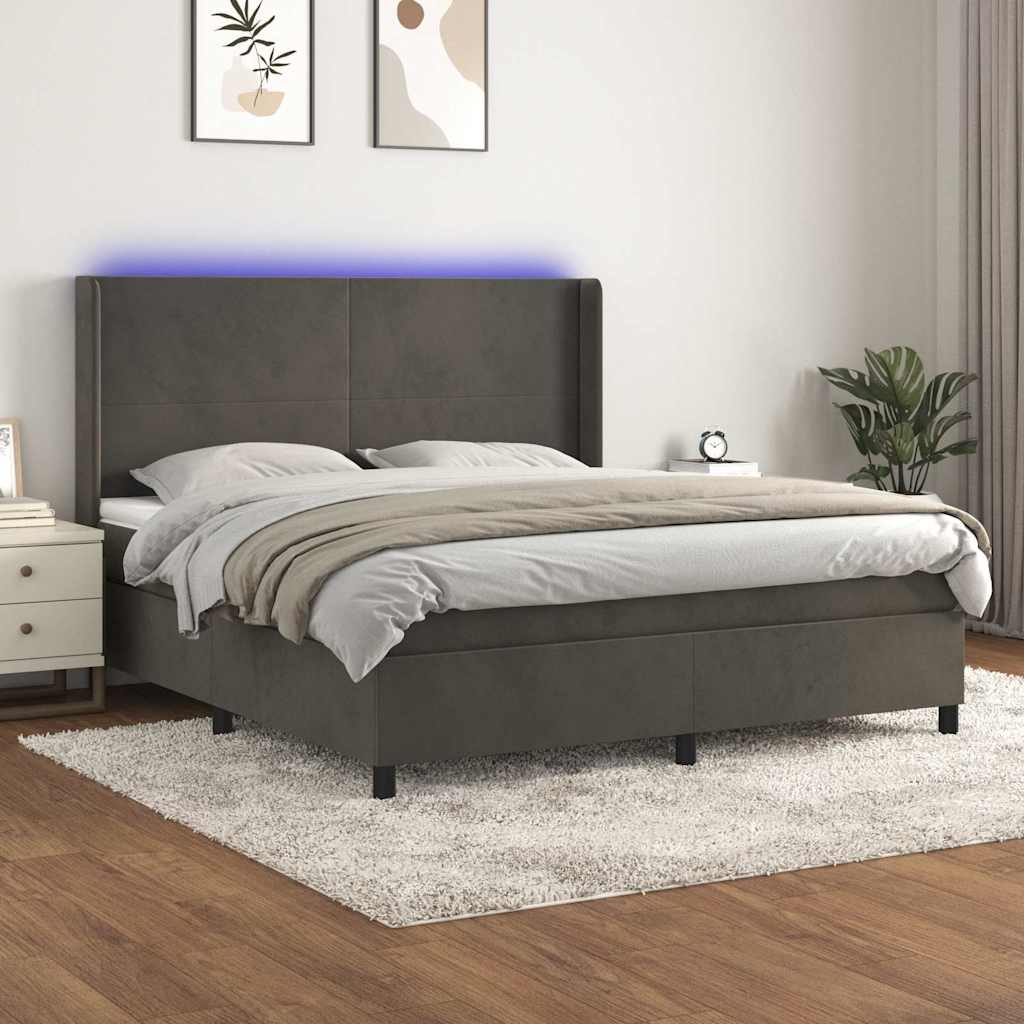 Boxspring met matras en LED fluweel donkergrijs 160x200 cm – afbeelding 1