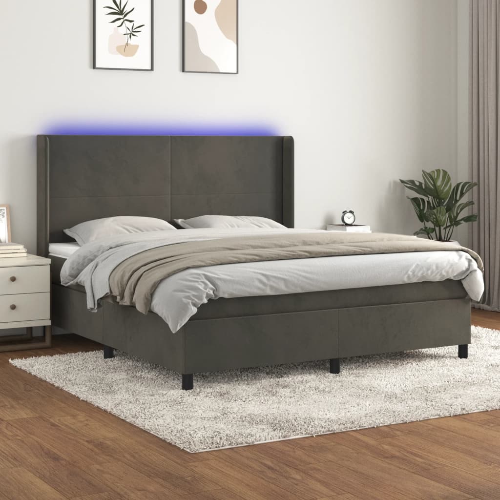 Boxspring met matras en LED fluweel donkergrijs 180x200 cm – afbeelding 1