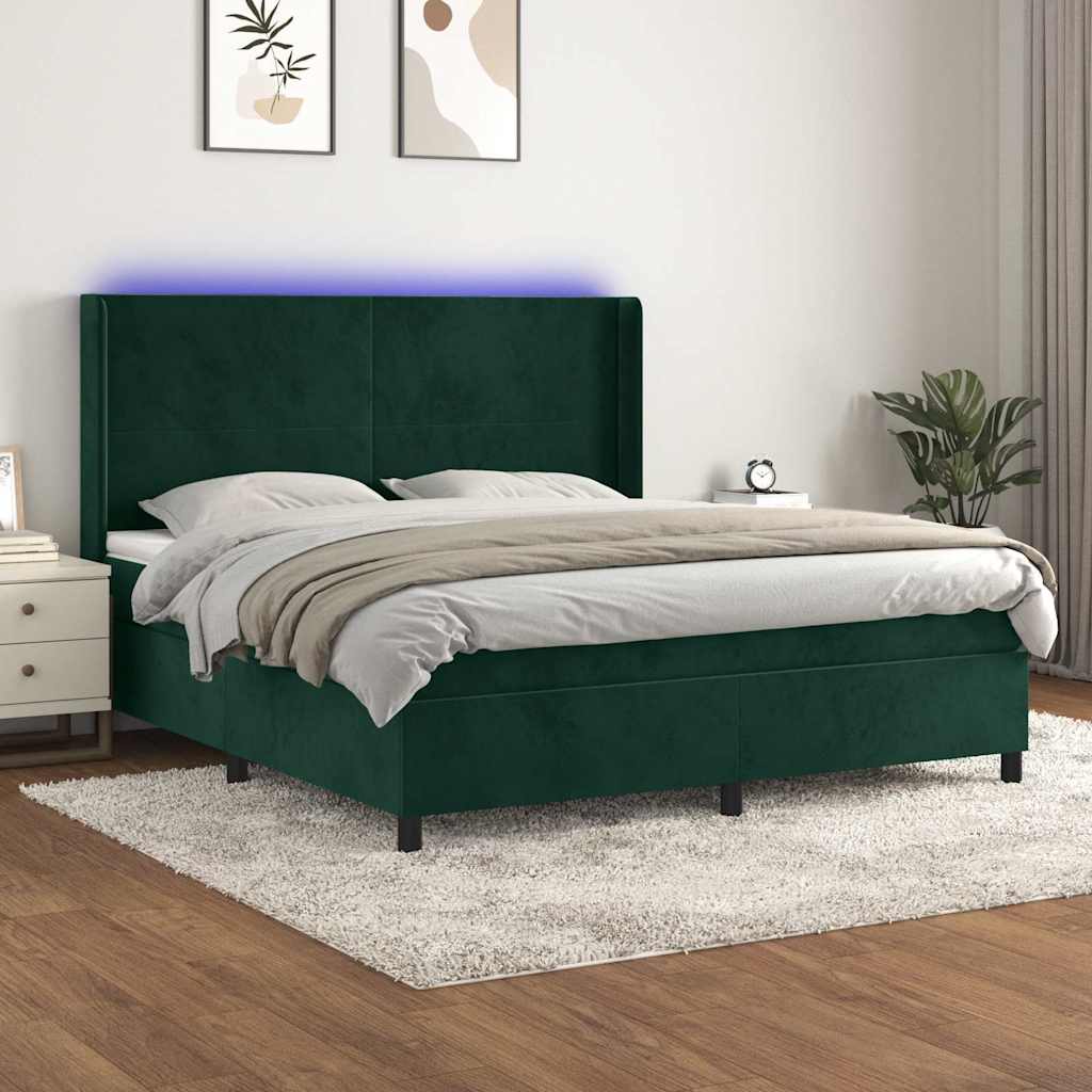 Boxspring met matras en LED fluweel donkergroen 180x200 cm – afbeelding 1