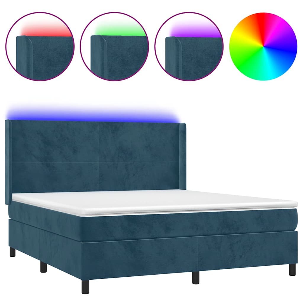 Boxspring met matras en LED fluweel donkerblauw 180x200 cm – afbeelding 2