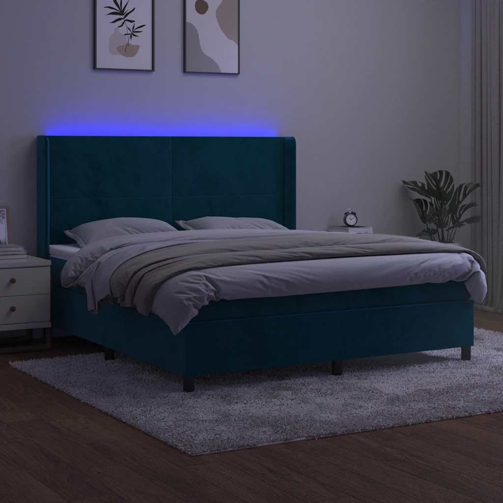 Boxspring met matras en LED fluweel donkerblauw 180x200 cm – afbeelding 4
