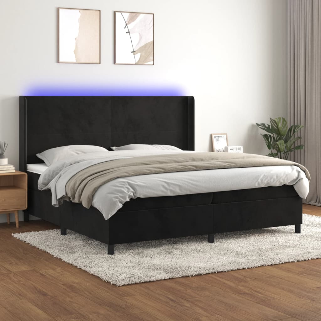 Boxspring met matras en LED fluweel zwart 200x200 cm – afbeelding 1