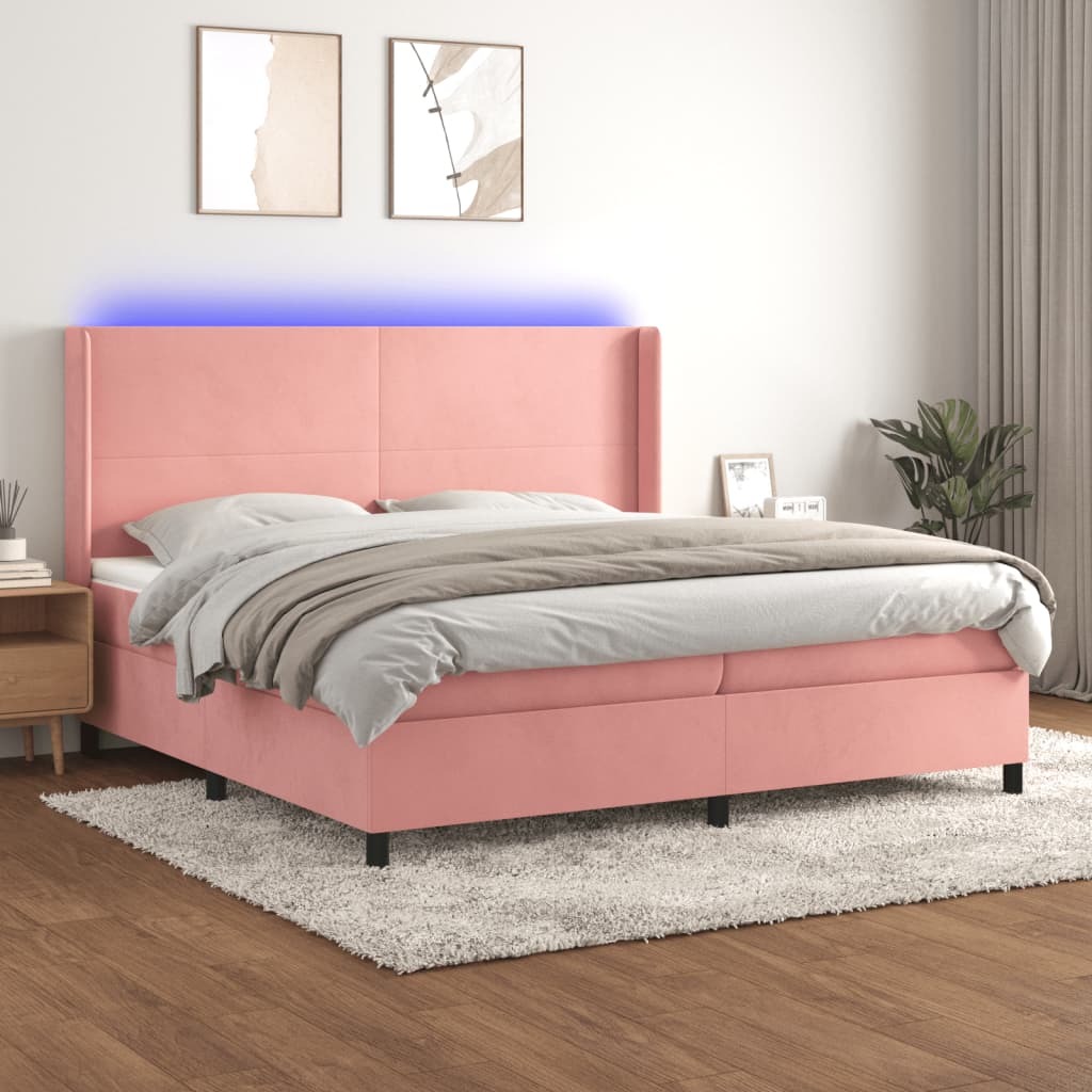 Boxspring met matras en LED fluweel roze 200x200 cm – afbeelding 1