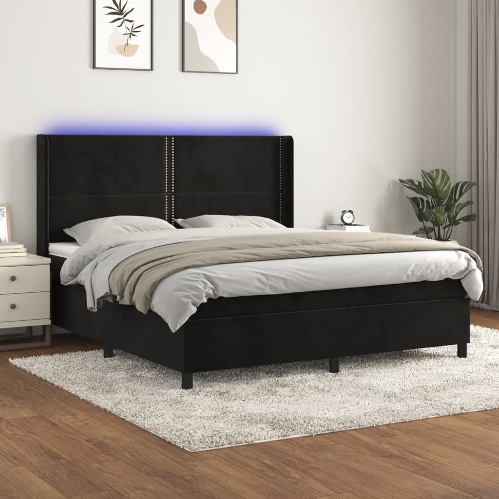Boxspring met matras en LED fluweel zwart 180x200 cm – afbeelding 1