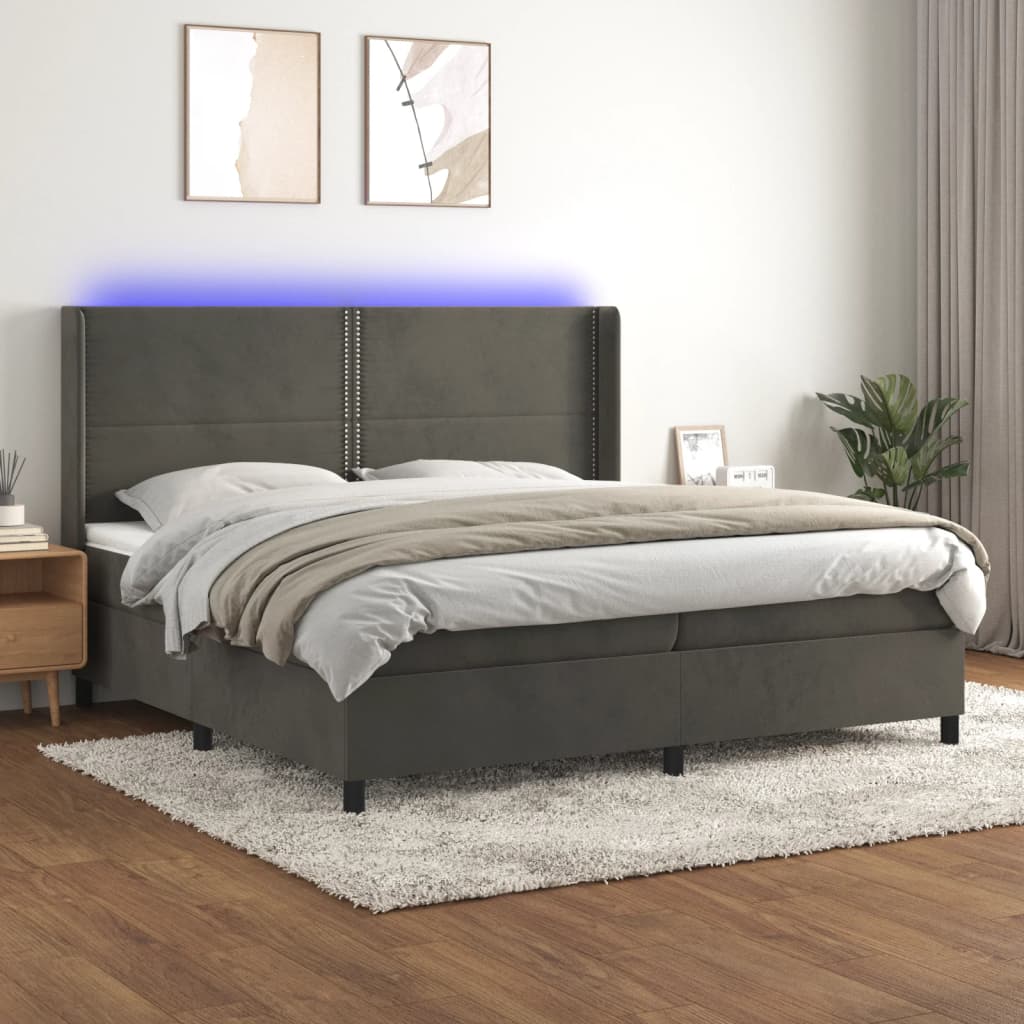 Boxspring met matras en LED fluweel donkergrijs 200x200 cm – afbeelding 1