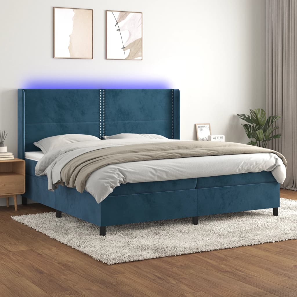 Boxspring met matras en LED fluweel donkerblauw 200x200 cm – afbeelding 1