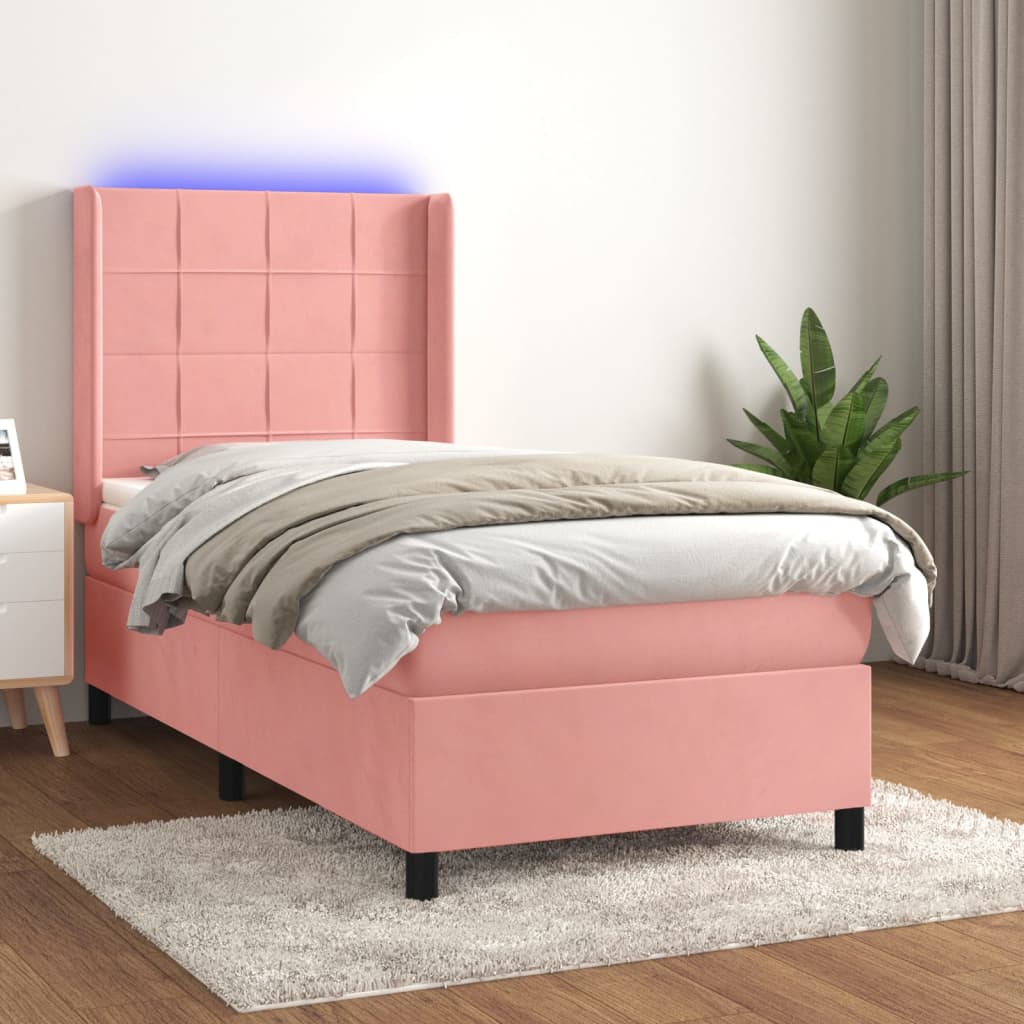 Boxspring met matras en LED fluweel roze 90x200 cm – afbeelding 1