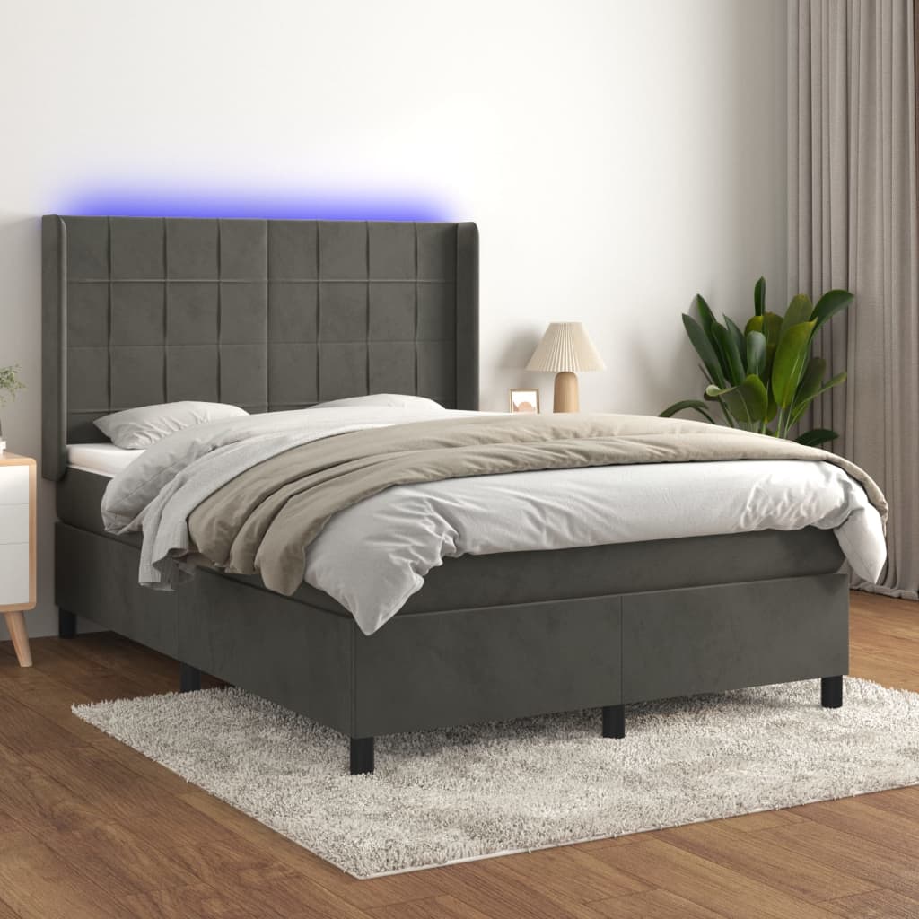 Boxspring met matras en LED fluweel donkergrijs 140x200 cm – afbeelding 1