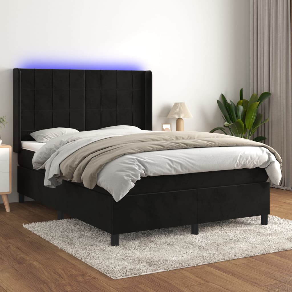 Boxspring met matras en LED fluweel zwart 140x200 cm – afbeelding 1