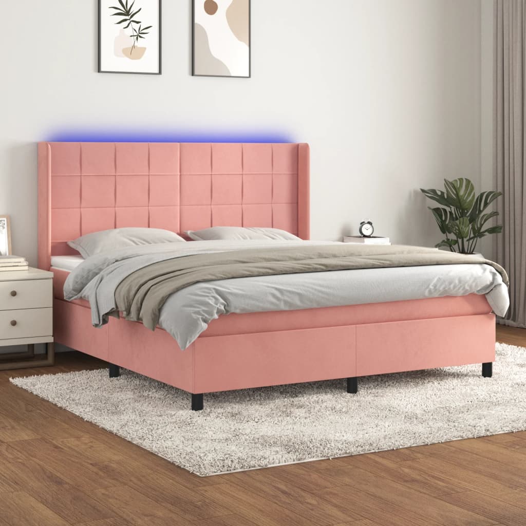 Boxspring met matras en LED fluweel roze 160x200 cm – afbeelding 1