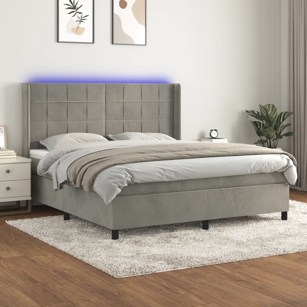 Boxspring met matras en LED fluweel lichtgrijs 180x200 cm – afbeelding 1