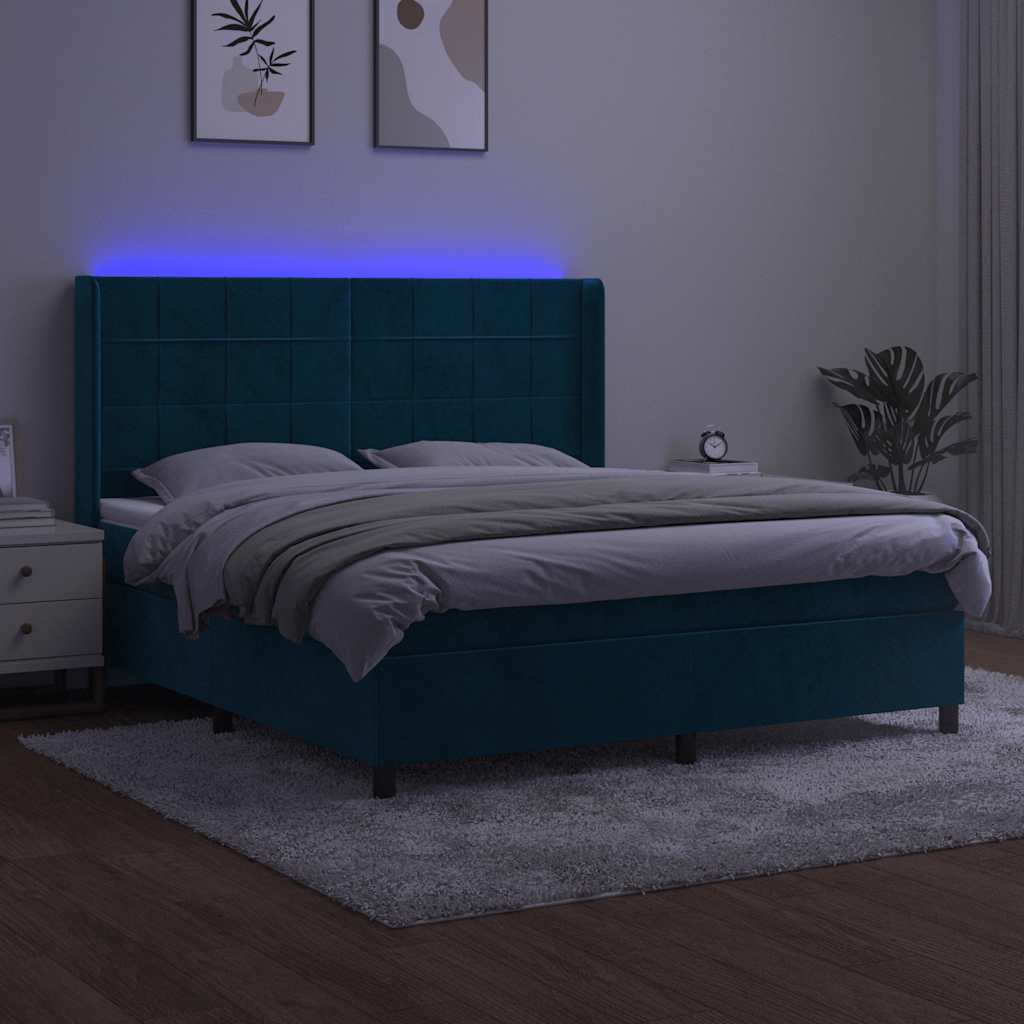 Boxspring met matras en LED fluweel donkerblauw 180x200 cm – afbeelding 4