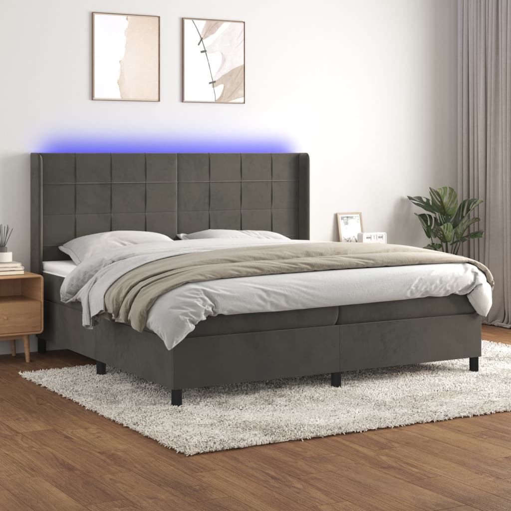 Boxspring met matras en LED fluweel donkergrijs 200x200 cm – afbeelding 1