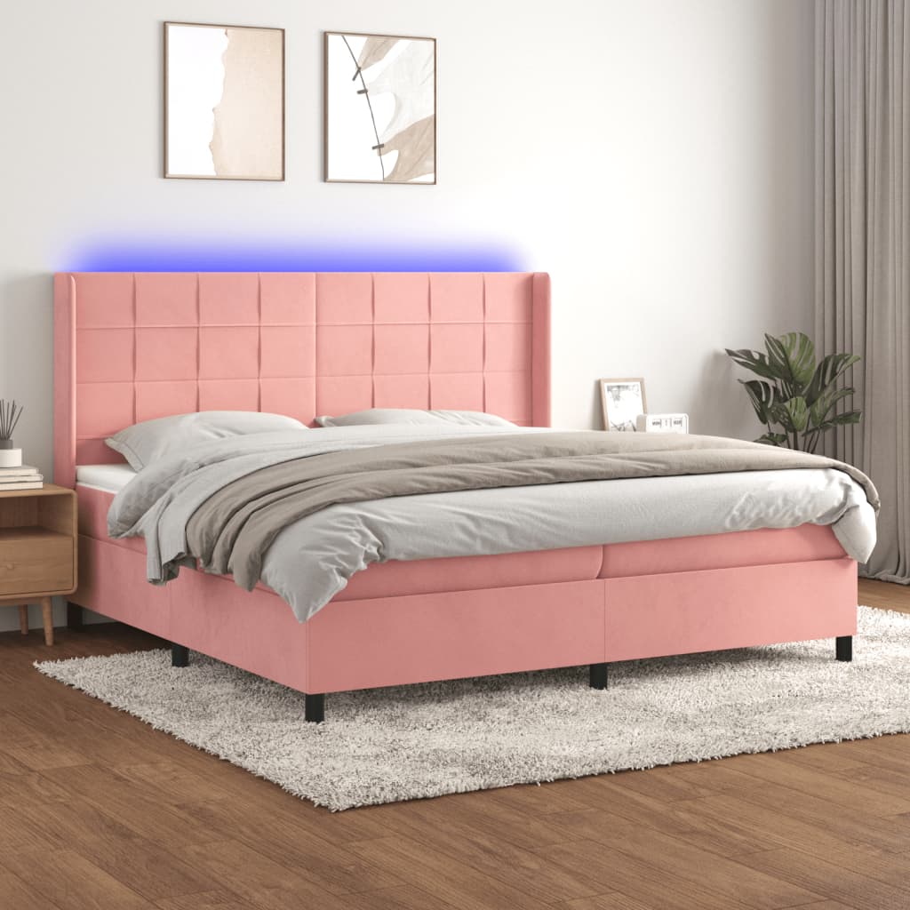 Boxspring met matras en LED fluweel roze 200x200 cm – afbeelding 1