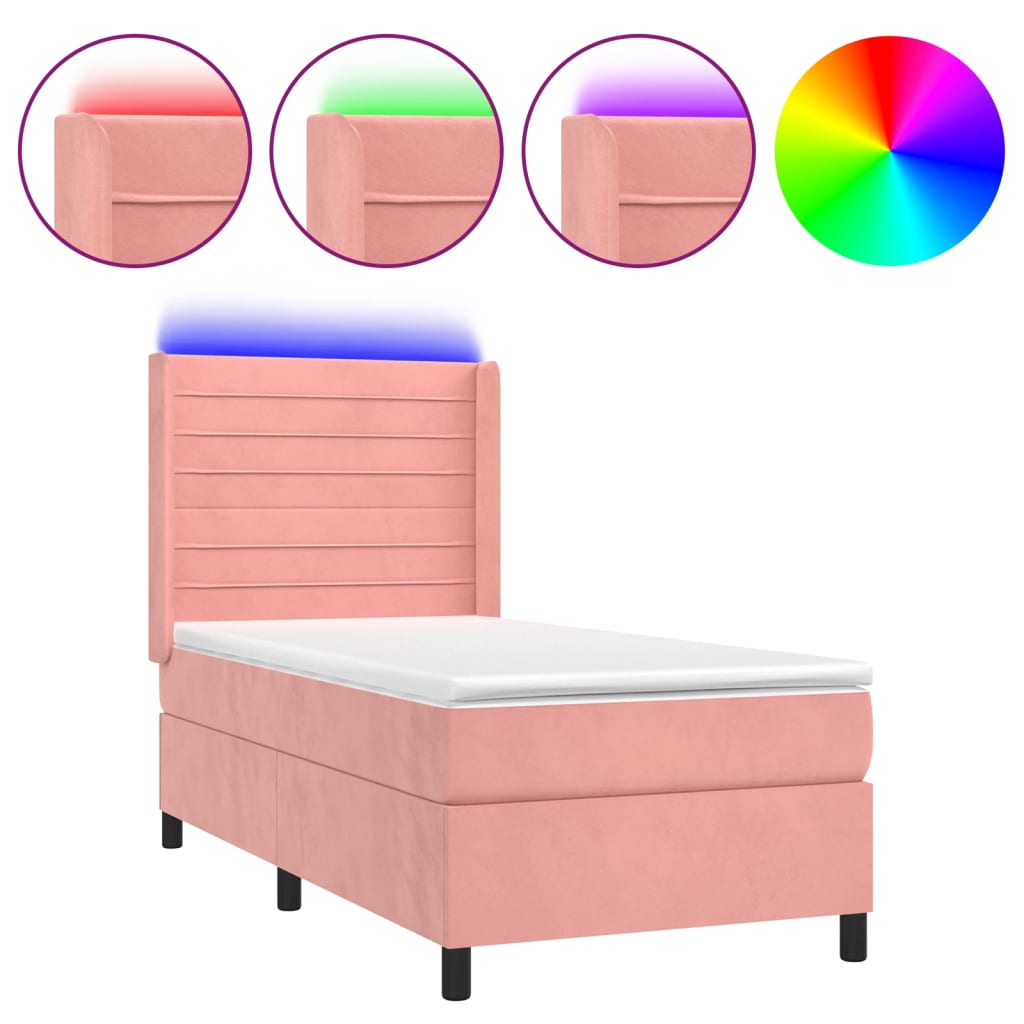 Boxspring met matras en LED fluweel roze 100x200 cm – afbeelding 2