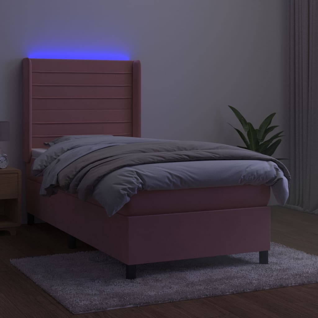Boxspring met matras en LED fluweel roze 100x200 cm – afbeelding 3