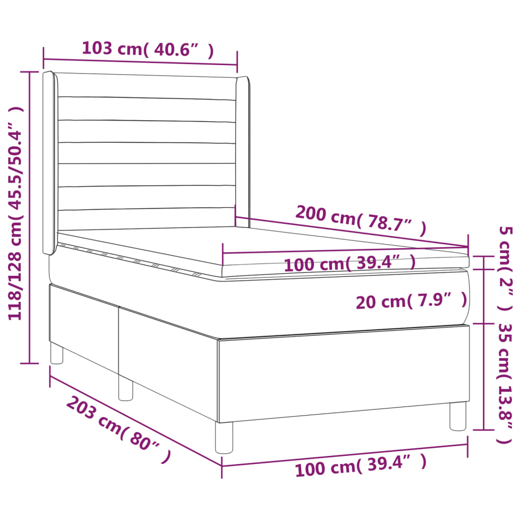 Boxspring met matras en LED fluweel roze 100x200 cm – afbeelding 8