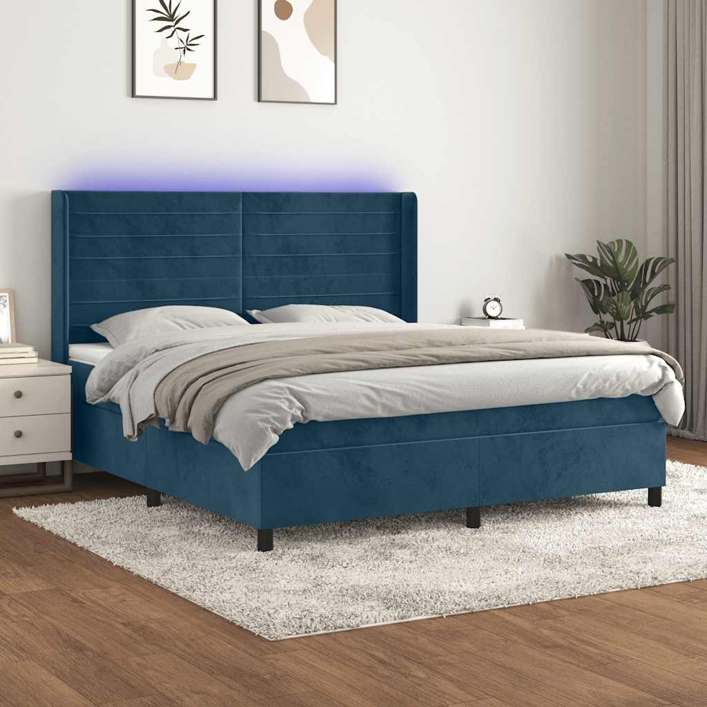 Boxspring met matras en LED fluweel donkerblauw 160x200 cm – afbeelding 1