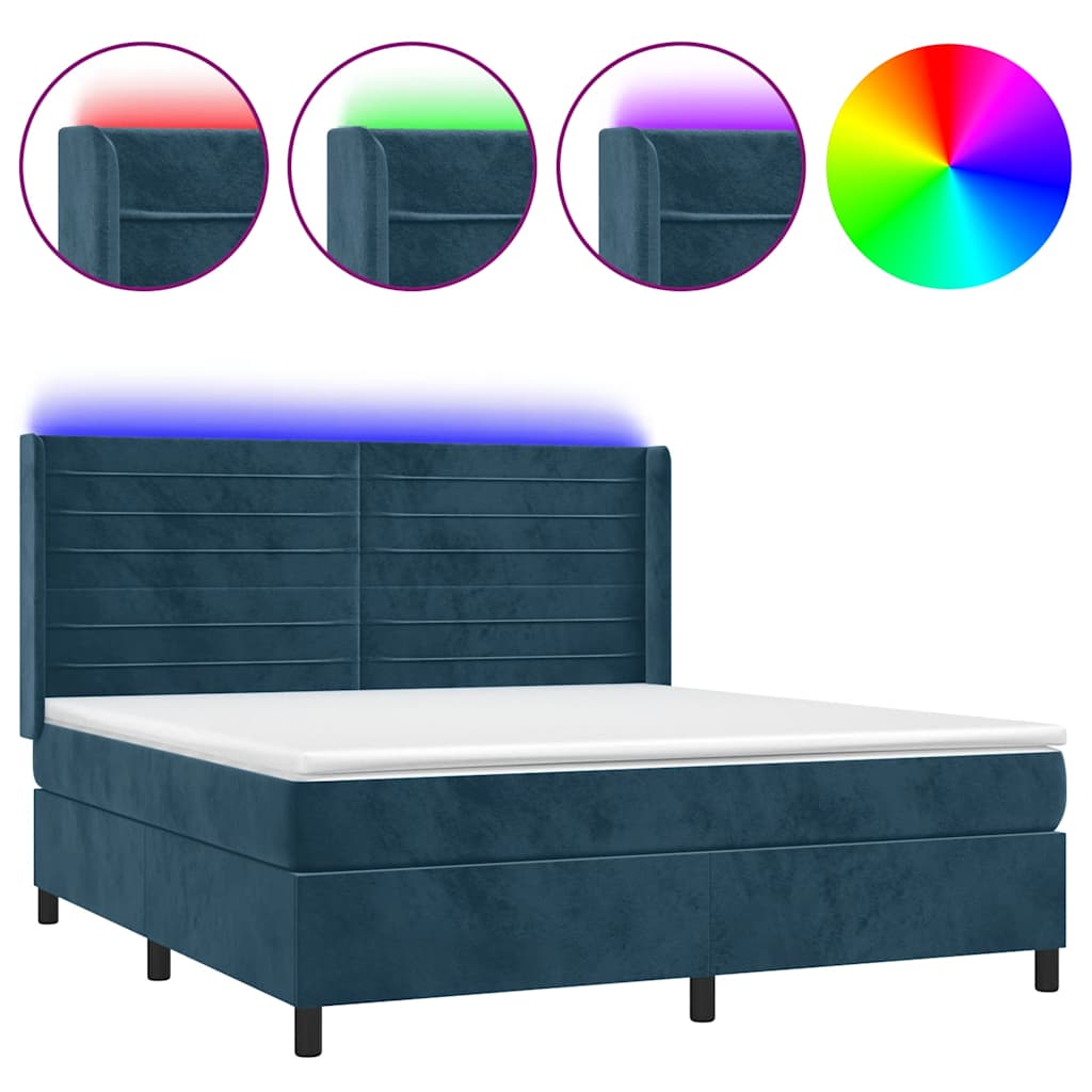 Boxspring met matras en LED fluweel donkerblauw 180x200 cm – afbeelding 2