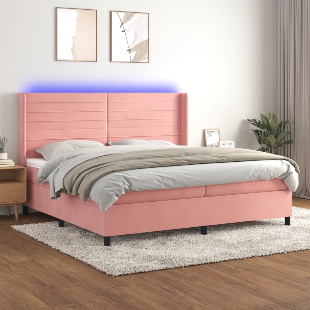 Boxspring met matras en LED fluweel roze 200x200 cm – afbeelding 1