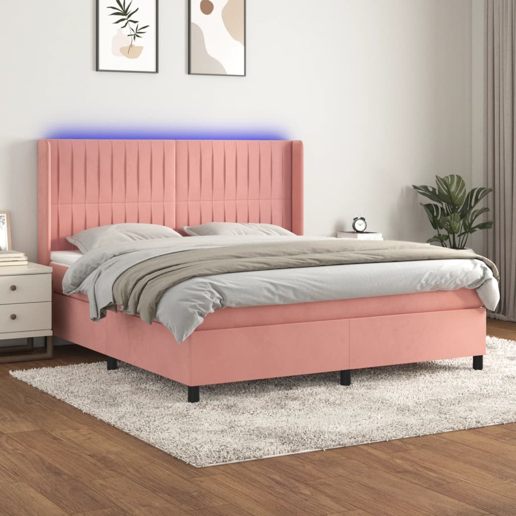 Boxspring met matras en LED fluweel roze 160x200 cm – afbeelding 1