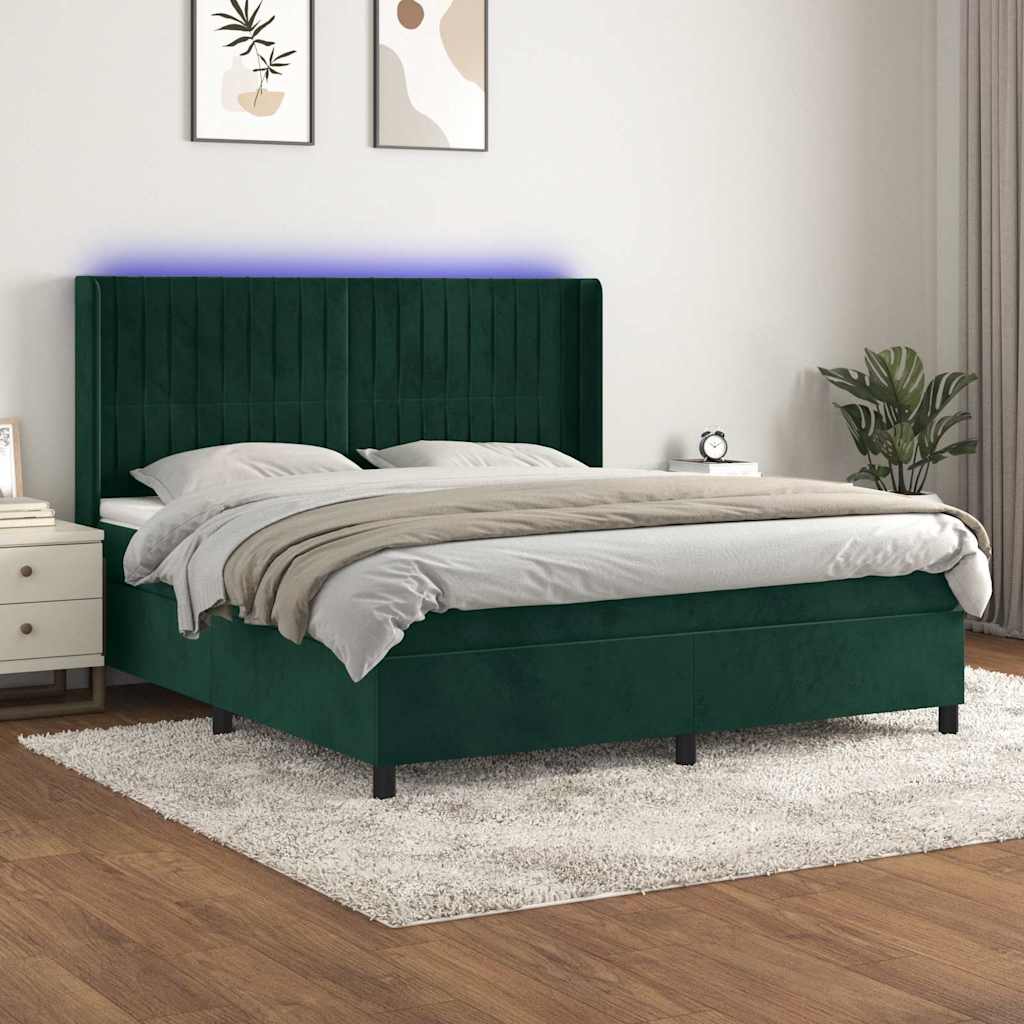 Boxspring met matras en LED fluweel donkergroen 180x200 cm – afbeelding 1