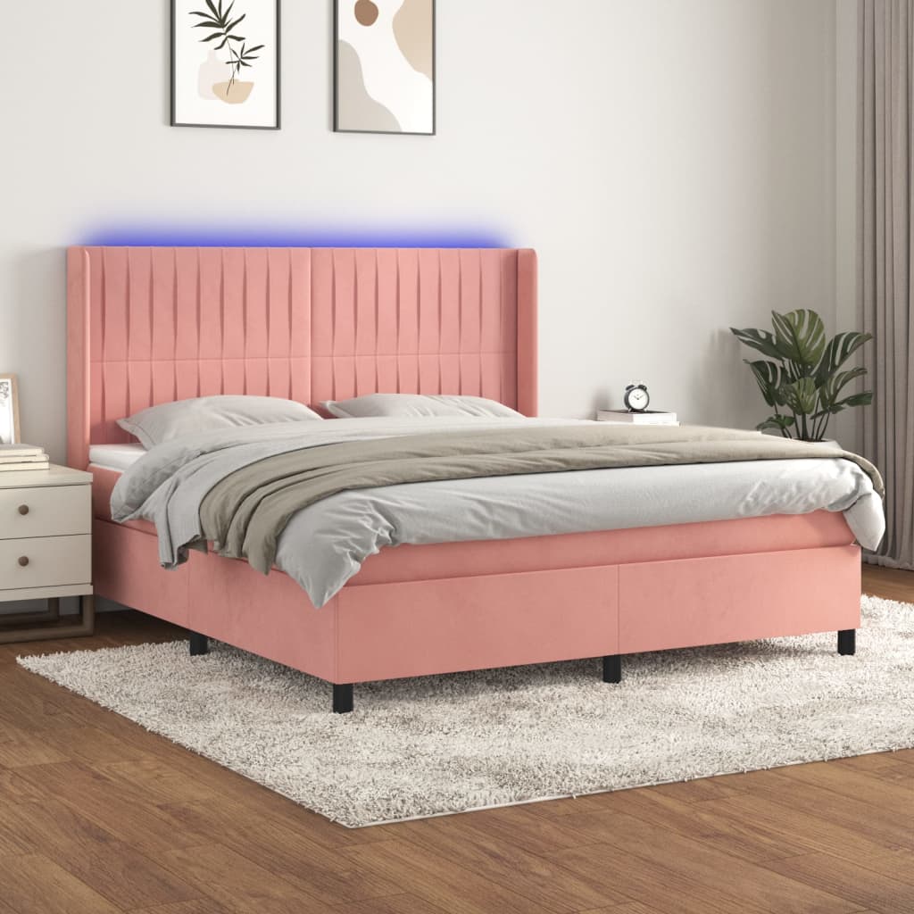 Boxspring met matras en LED fluweel roze 180x200 cm – afbeelding 1