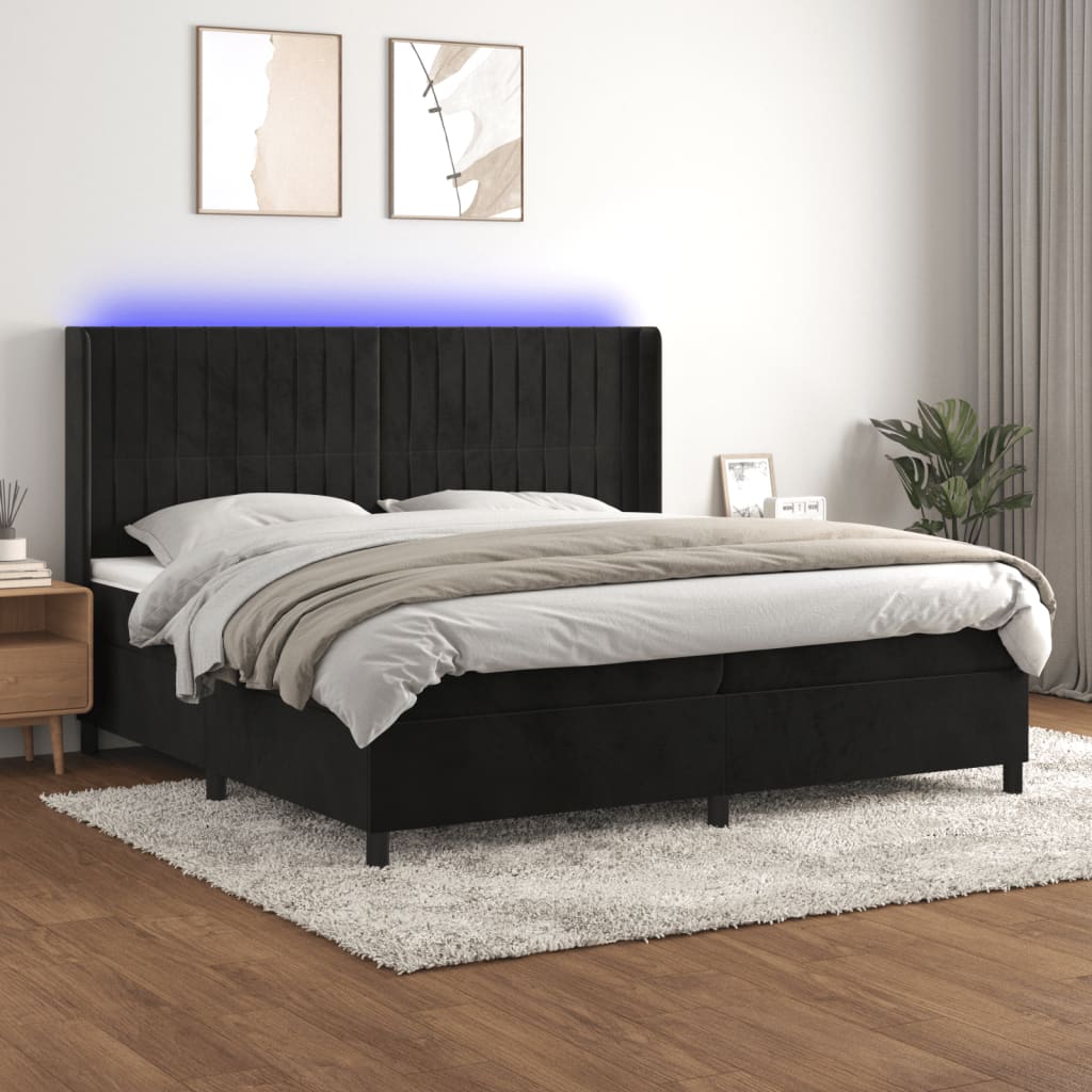 Boxspring met matras en LED fluweel zwart 200x200 cm – afbeelding 1