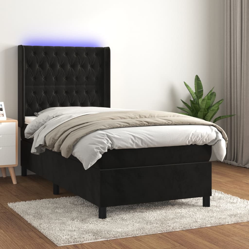 Boxspring met matras en LED fluweel zwart 80x200 cm – afbeelding 1