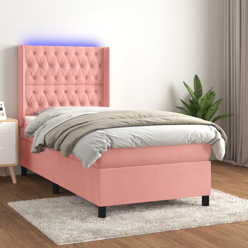 Boxspring met matras en LED fluweel roze 80x200 cm – afbeelding 1