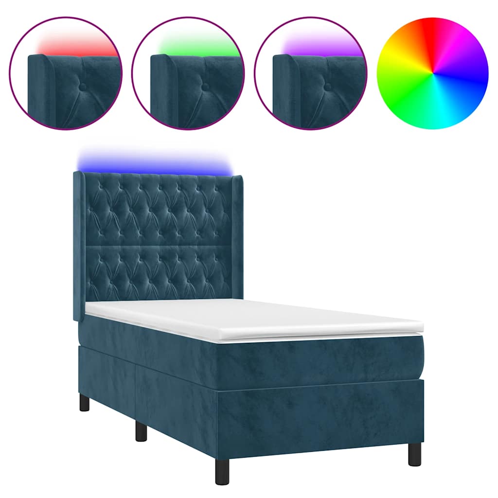 Boxspring met matras en LED fluweel donkerblauw 90x190 cm – afbeelding 2