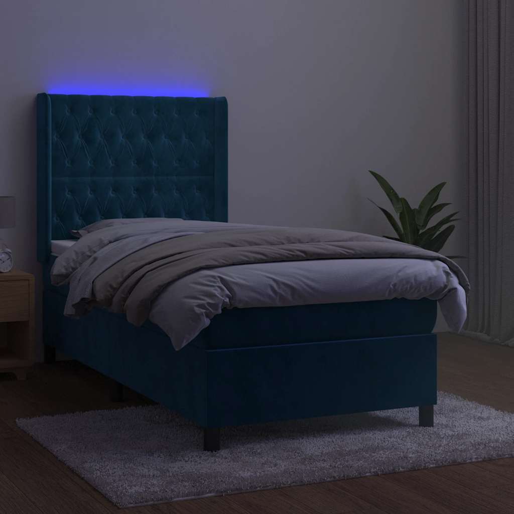 Boxspring met matras en LED fluweel donkerblauw 90x190 cm – afbeelding 4