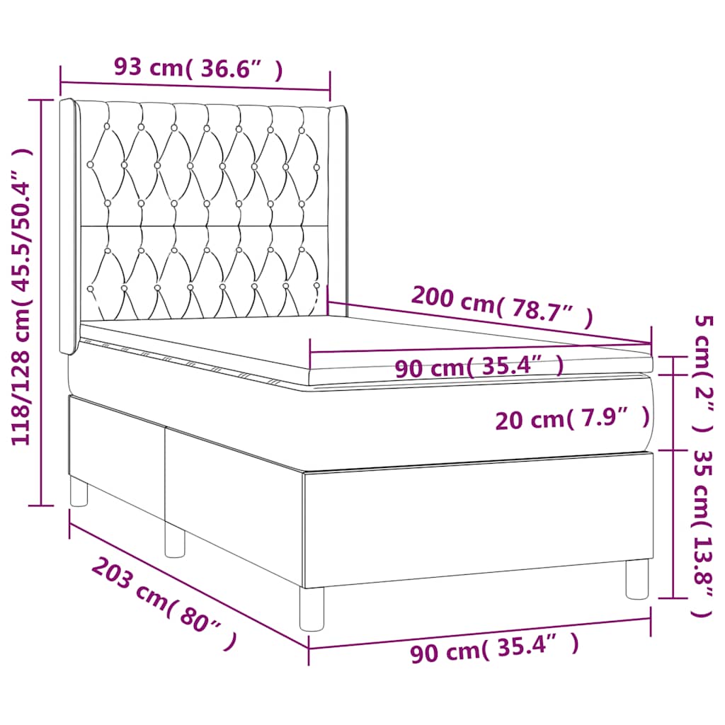 Boxspring met matras en LED fluweel donkerblauw 90x200 cm – afbeelding 9