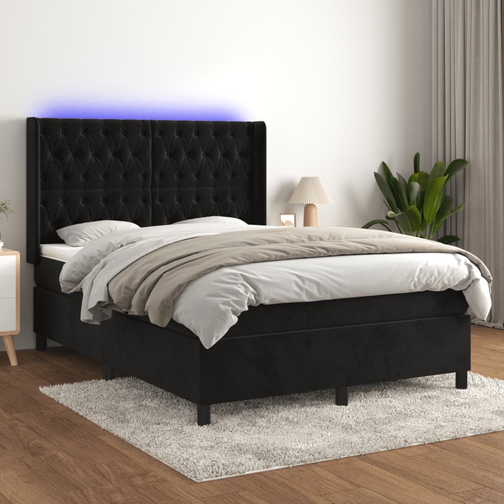 Boxspring met matras en LED fluweel zwart 140x200 cm – afbeelding 1