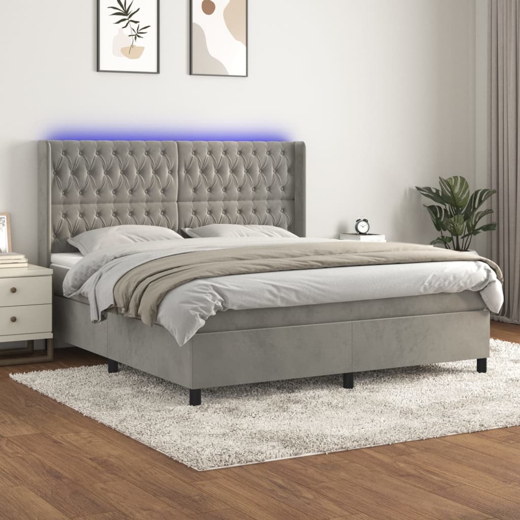 Boxspring met matras en LED fluweel lichtgrijs 180x200 cm – afbeelding 1