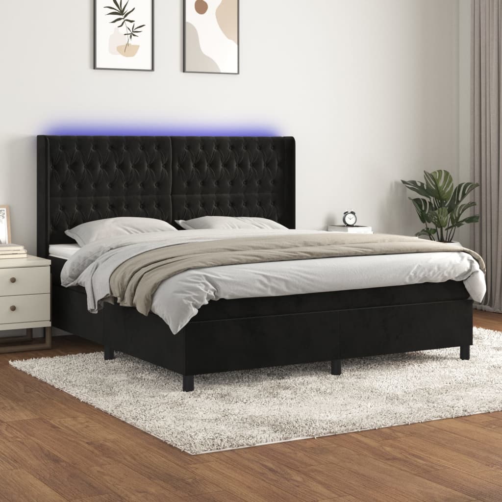 Boxspring met matras en LED fluweel zwart 180x200 cm – afbeelding 1