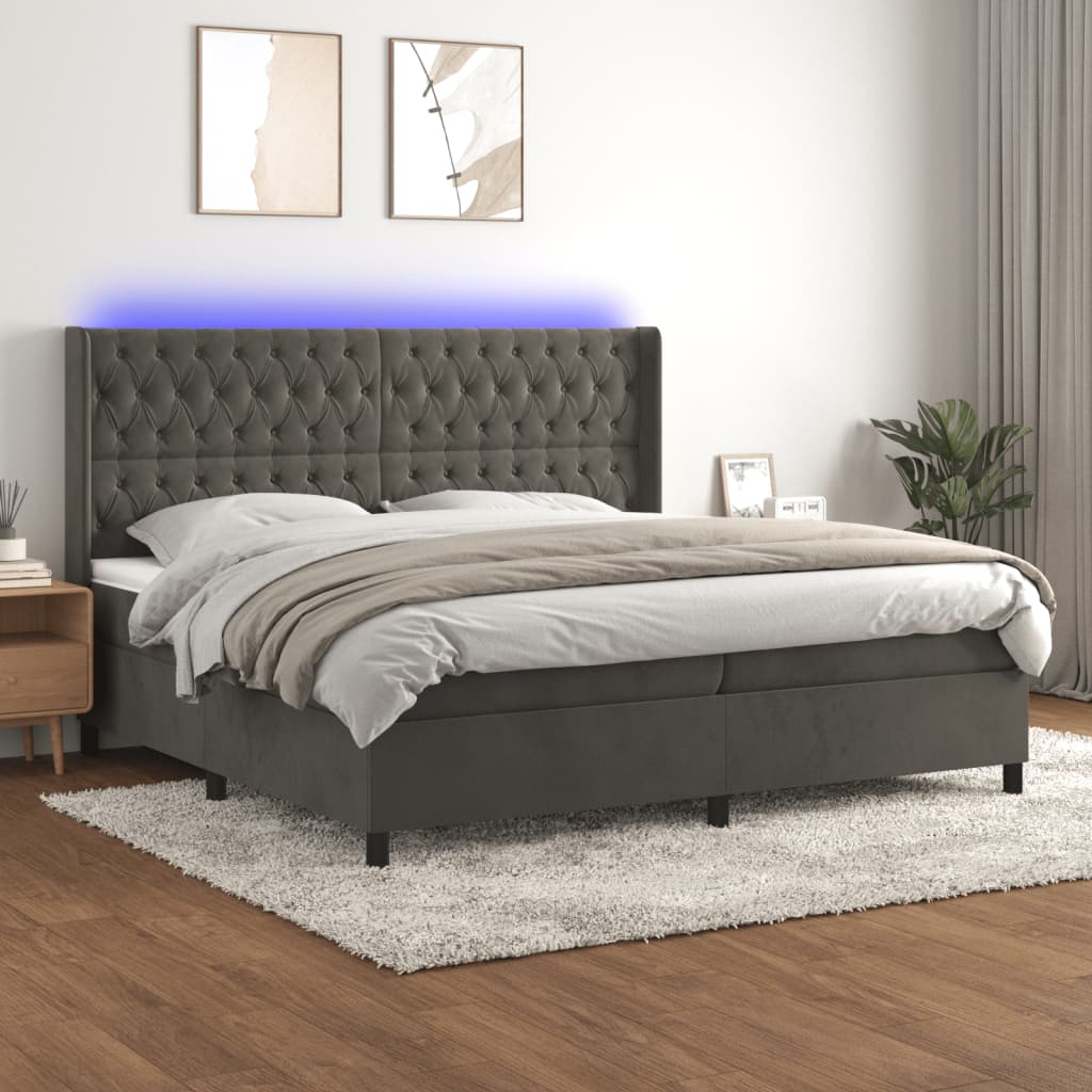 Boxspring met matras en LED fluweel donkergrijs 200x200 cm – afbeelding 1