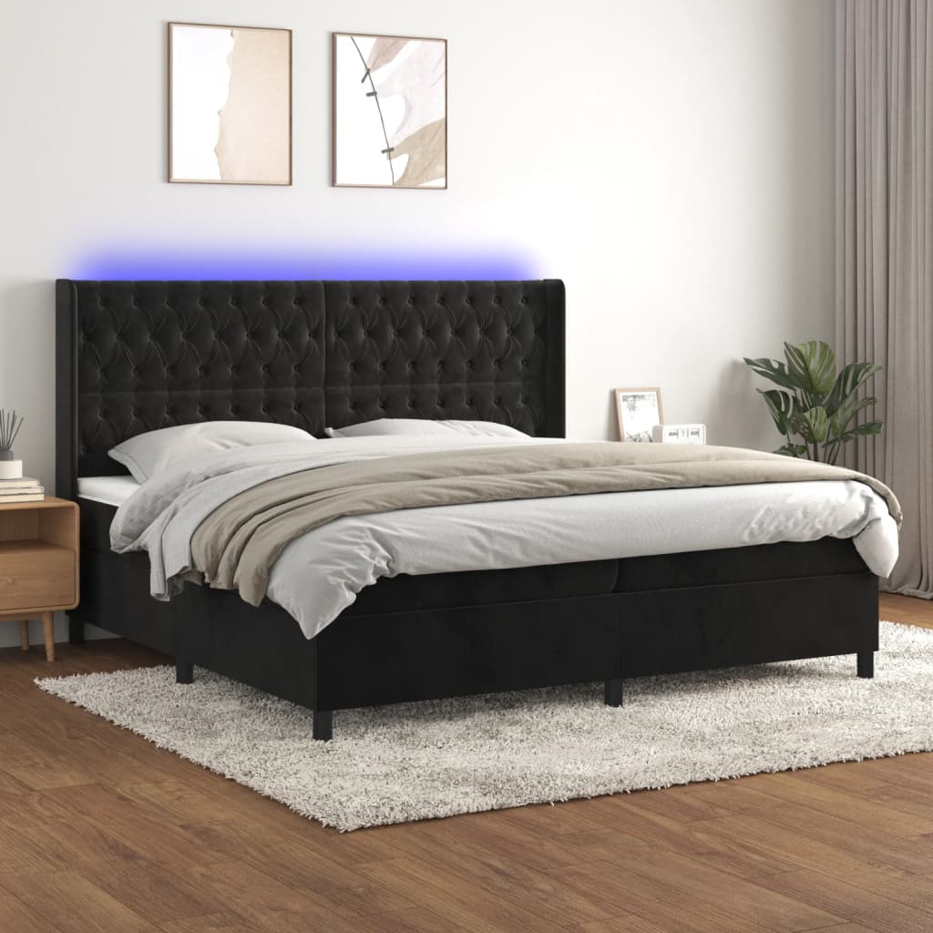 Boxspring met matras en LED fluweel zwart 200x200 cm – afbeelding 1