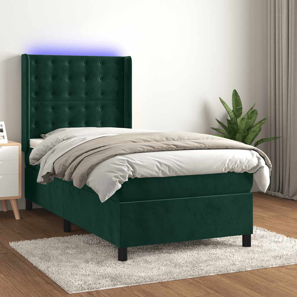 Boxspring met matras en LED fluweel donkergroen 80x200 cm – afbeelding 1