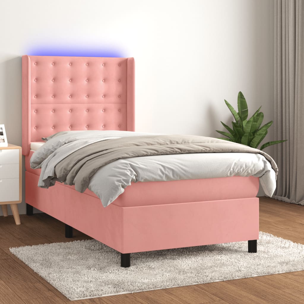 Boxspring met matras en LED fluweel roze 100x200 cm – afbeelding 1