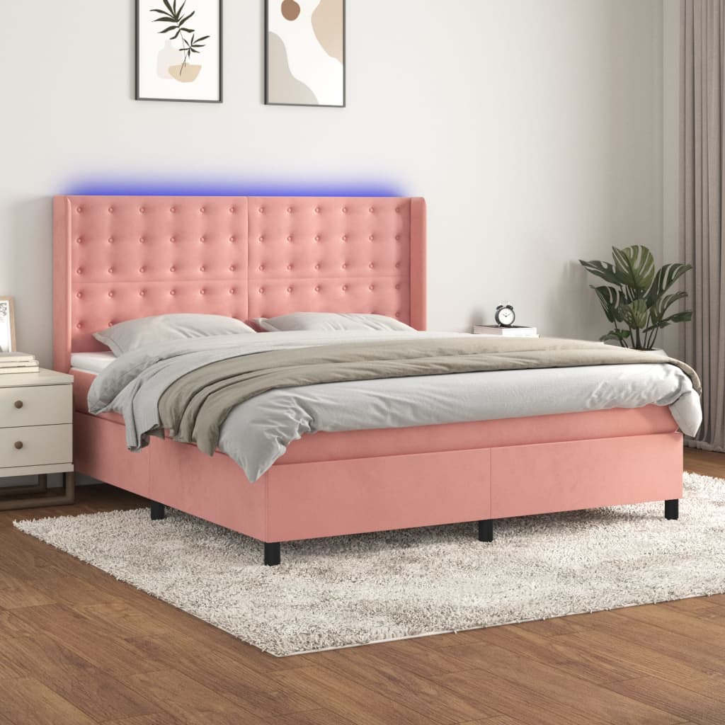 Boxspring met matras en LED fluweel roze 160x200 cm – afbeelding 1