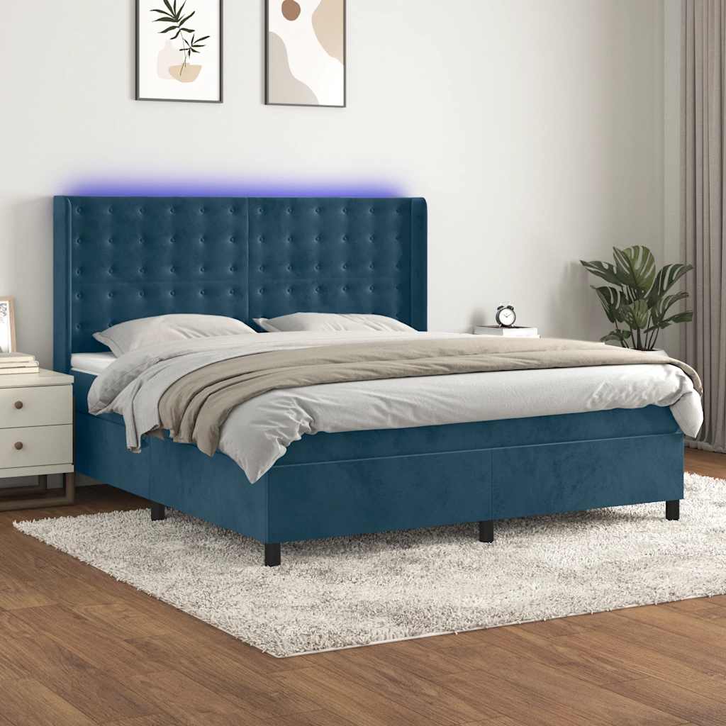 Boxspring met matras en LED fluweel donkerblauw 180x200 cm – afbeelding 1