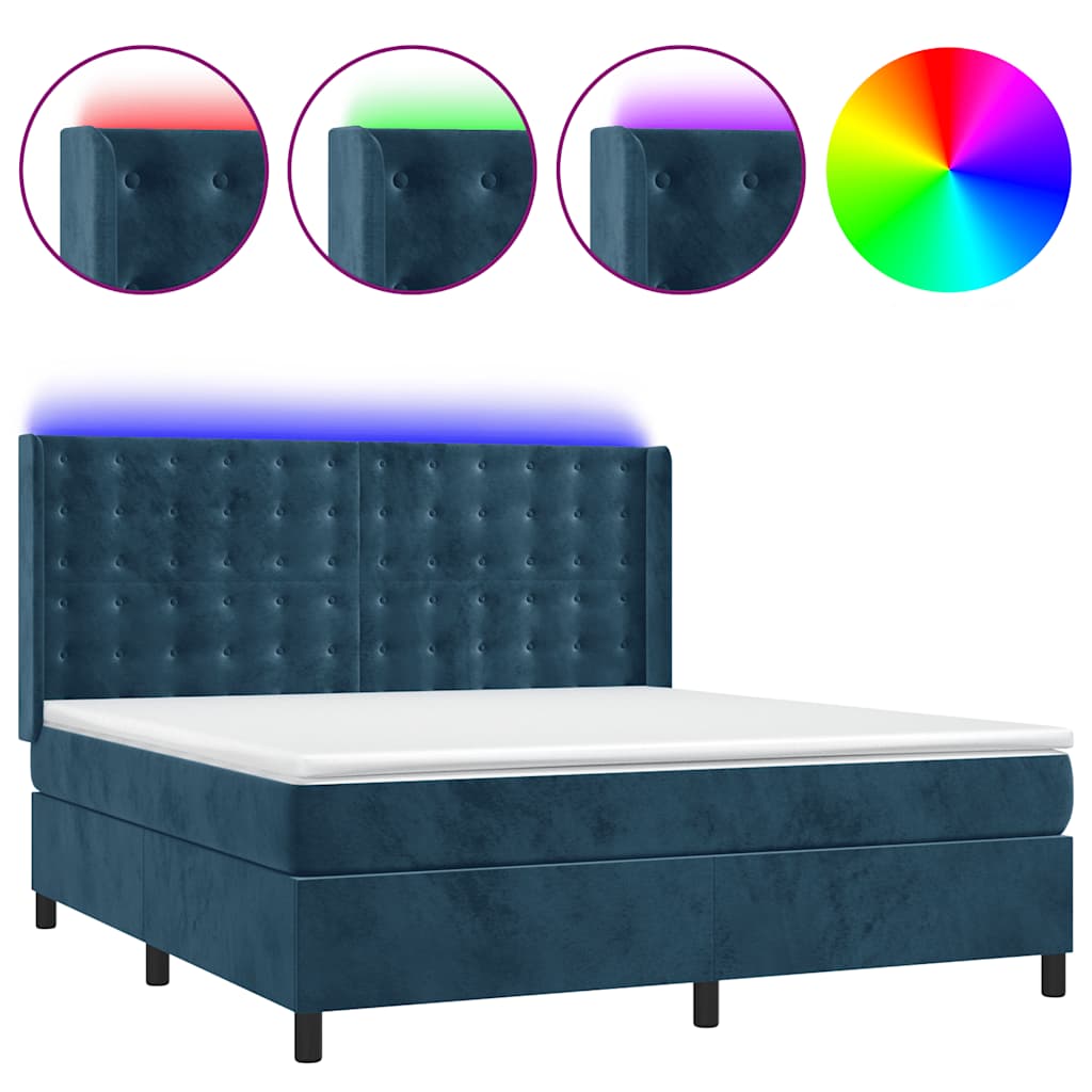 Boxspring met matras en LED fluweel donkerblauw 180x200 cm – afbeelding 2