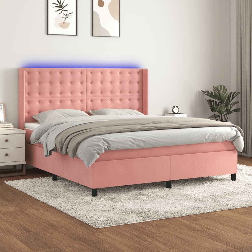 Boxspring met matras en LED fluweel roze 180x200 cm – afbeelding 1