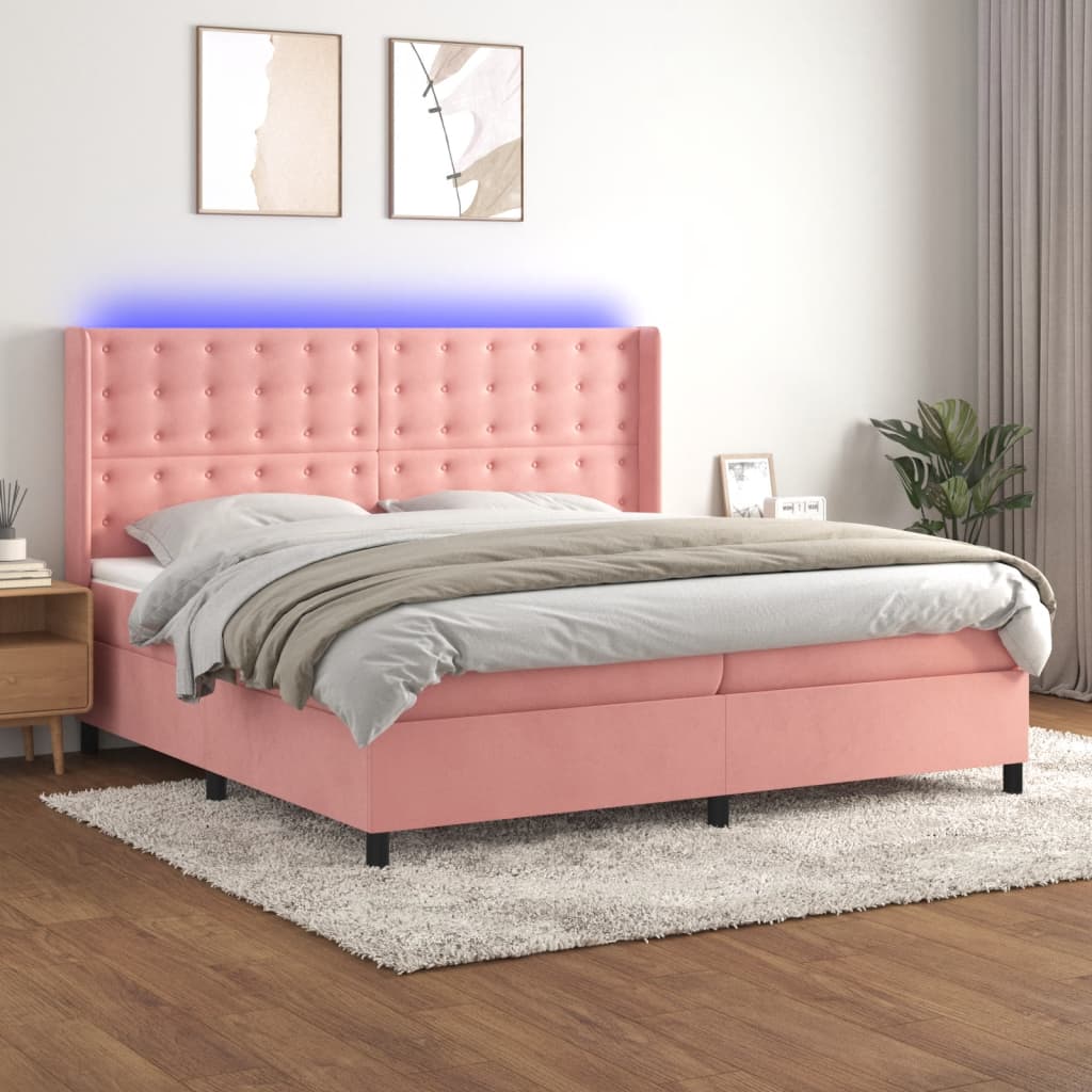 Boxspring met matras en LED fluweel roze 200x200 cm – afbeelding 1