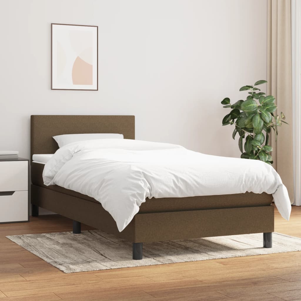 Boxspring met matras stof donkerbruin 90x190 cm – afbeelding 1